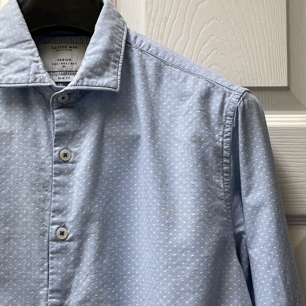 Cactus Man Ricky Singh Men's M Button Up Shirt Blue Print Long Sleeve Stretch‎